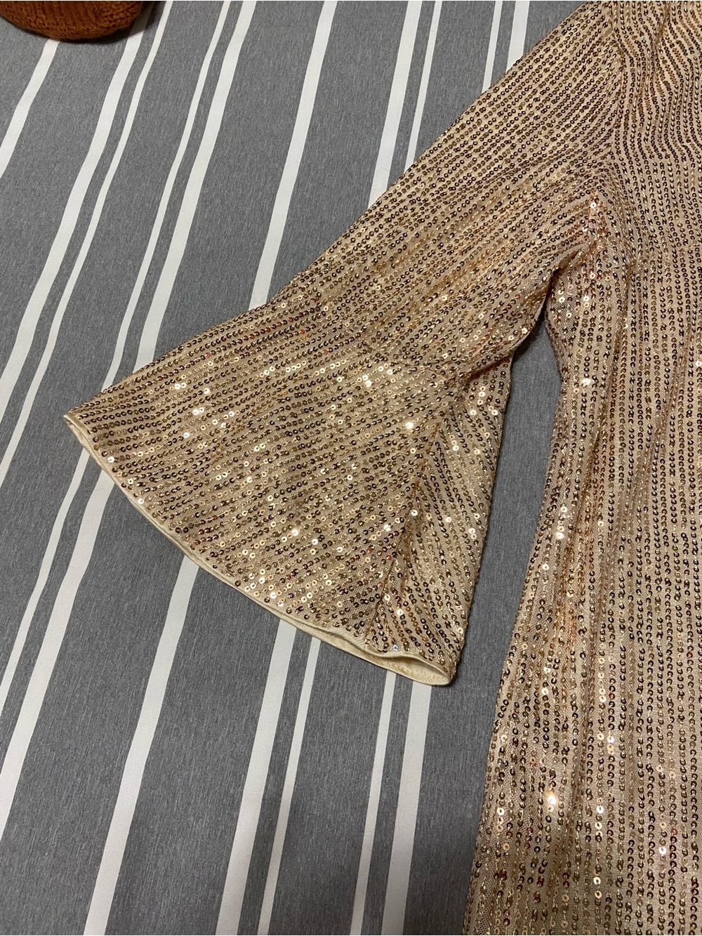Grace Karin Champagne Sequin V-Neck Bell Sleeve Top - Picture 2 of 7